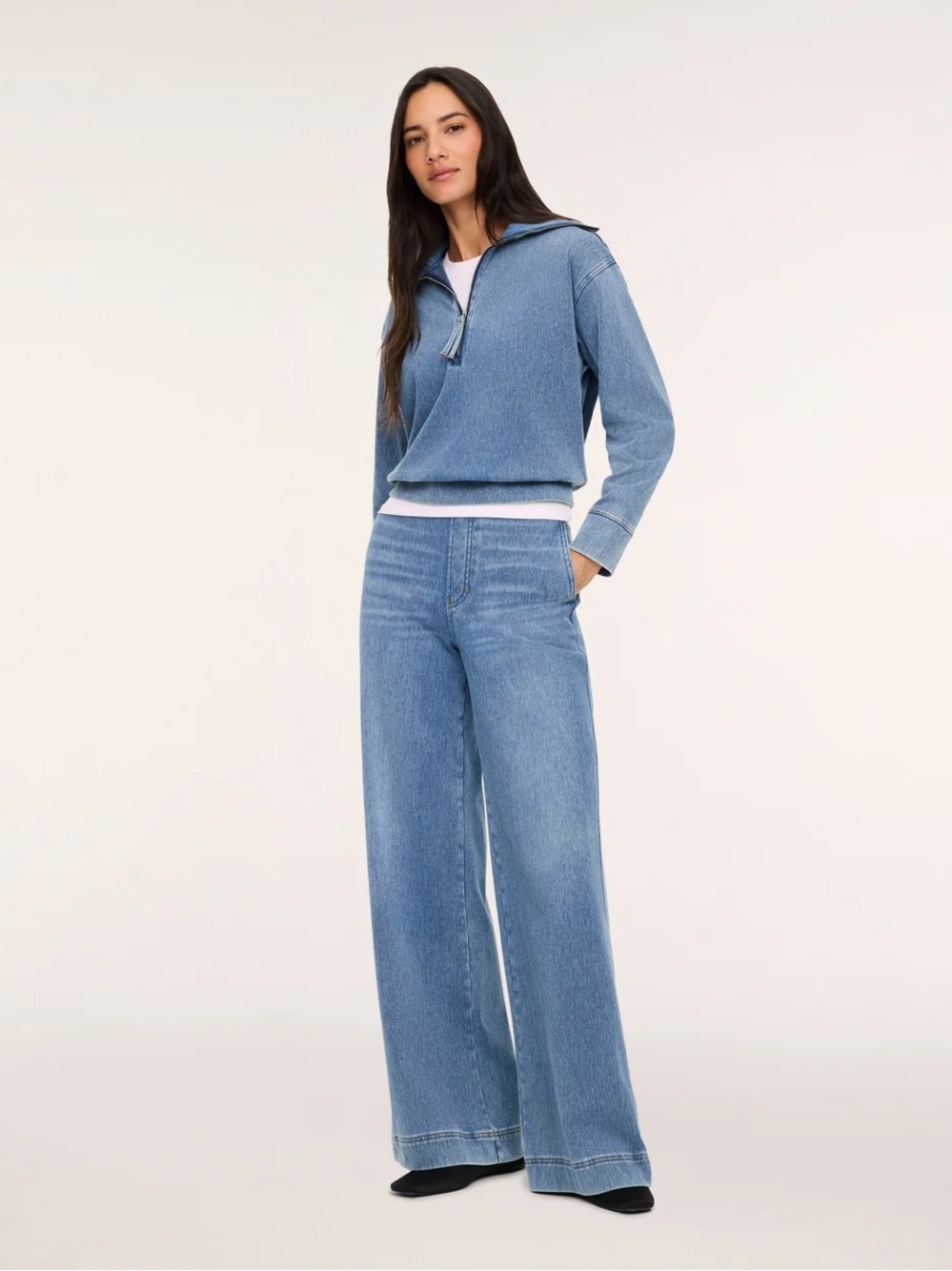 SPANX Denim-ish Wide Leg Pants in Twilight Blue, Regular, size Medium